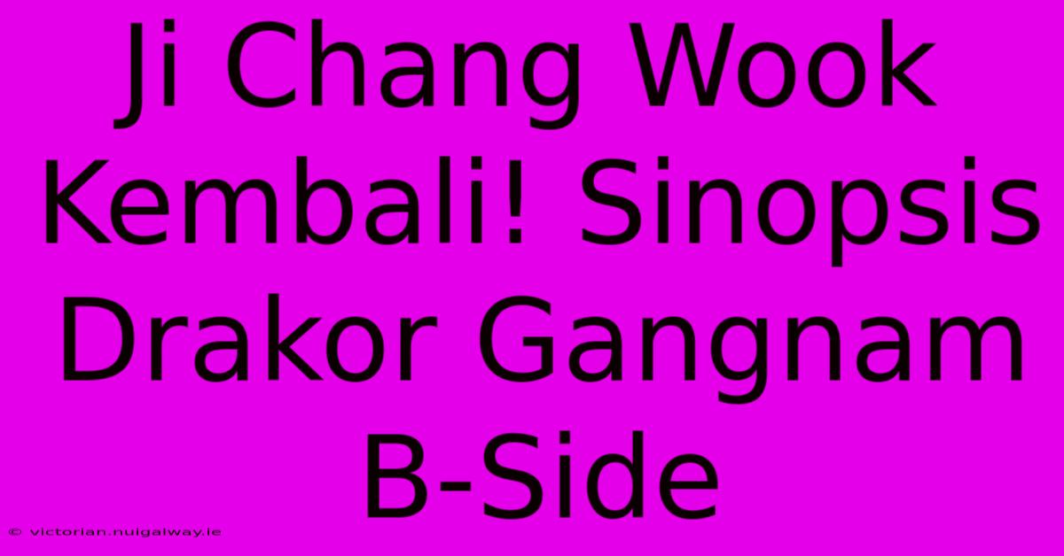 Ji Chang Wook Kembali! Sinopsis Drakor Gangnam B-Side