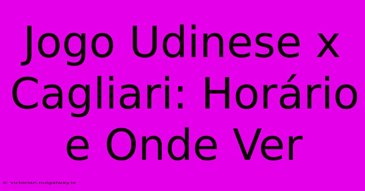 Jogo Udinese X Cagliari: Horário E Onde Ver