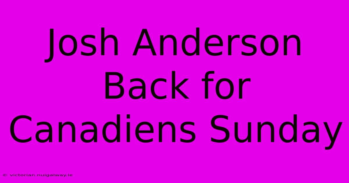 Josh Anderson Back For Canadiens Sunday