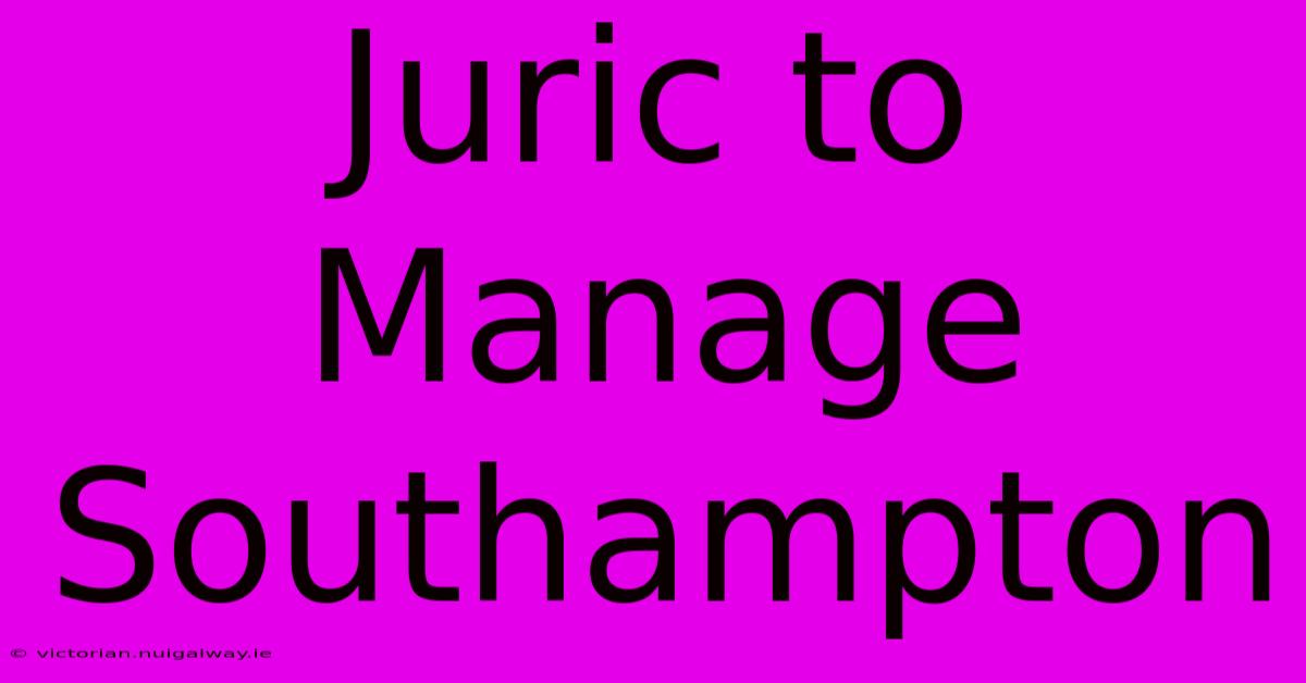 Juric To Manage Southampton