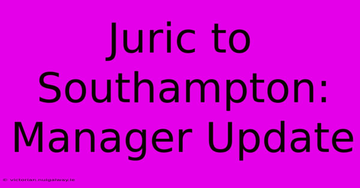 Juric To Southampton: Manager Update