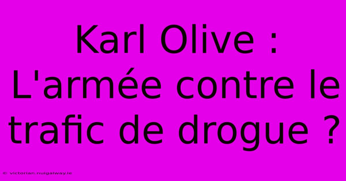 Karl Olive : L'armée Contre Le Trafic De Drogue ?