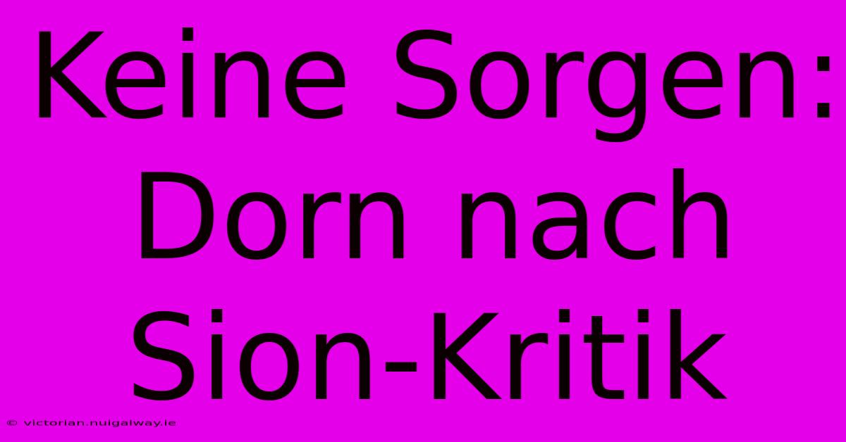 Keine Sorgen: Dorn Nach Sion-Kritik