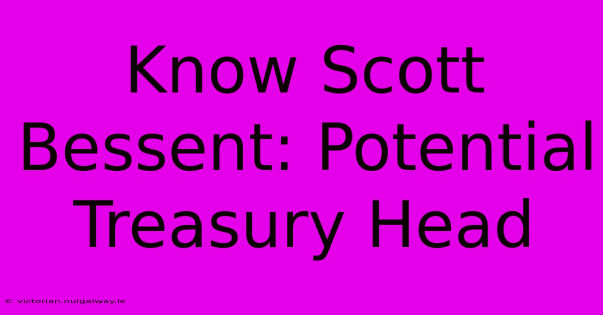 Know Scott Bessent: Potential Treasury Head 