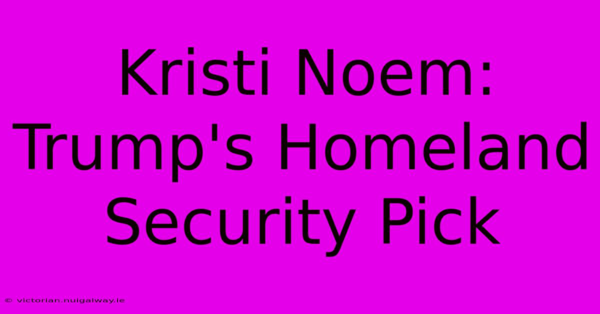 Kristi Noem: Trump's Homeland Security Pick 