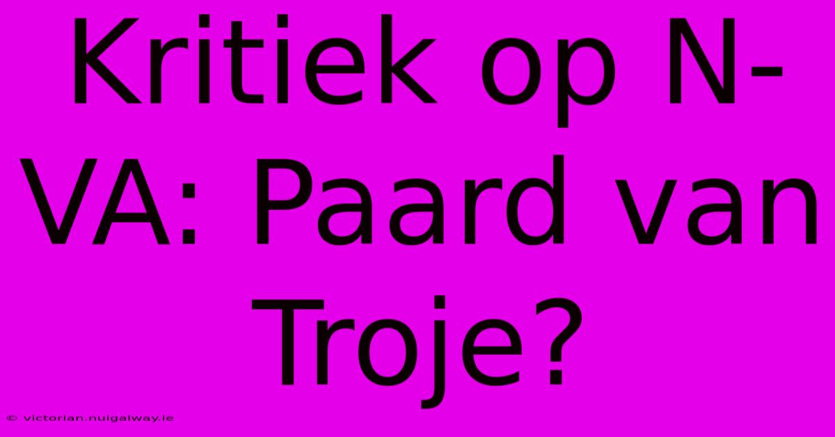 Kritiek Op N-VA: Paard Van Troje?