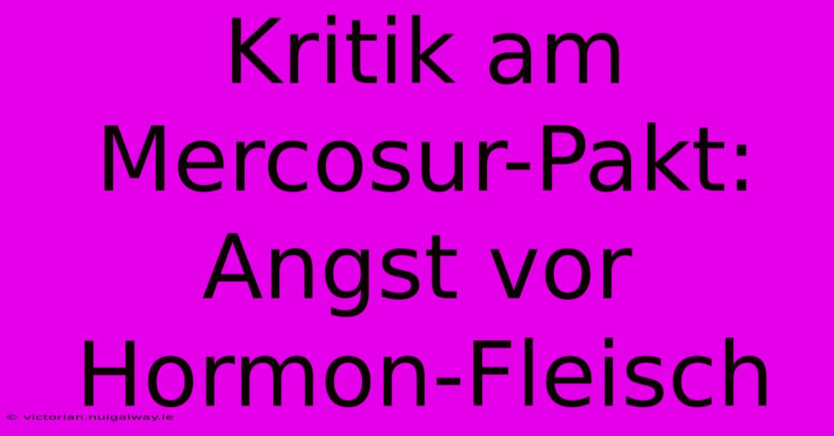 Kritik Am Mercosur-Pakt: Angst Vor Hormon-Fleisch