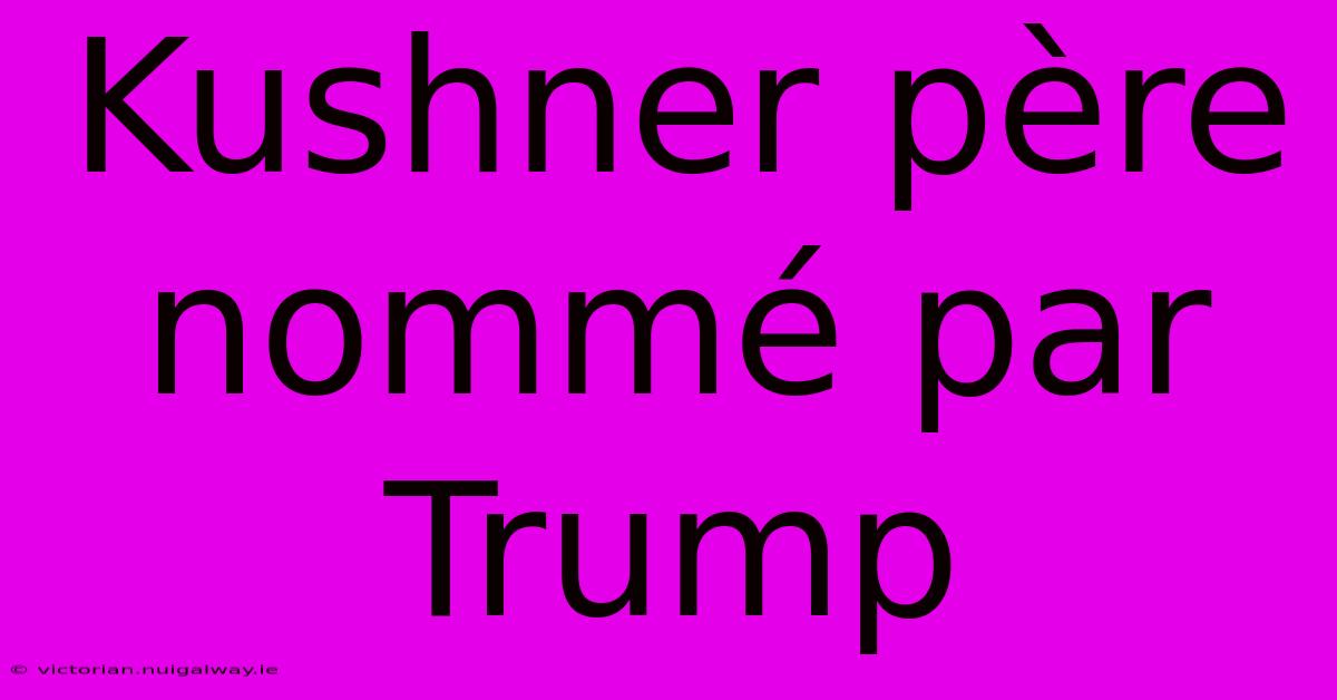 Kushner Père Nommé Par Trump