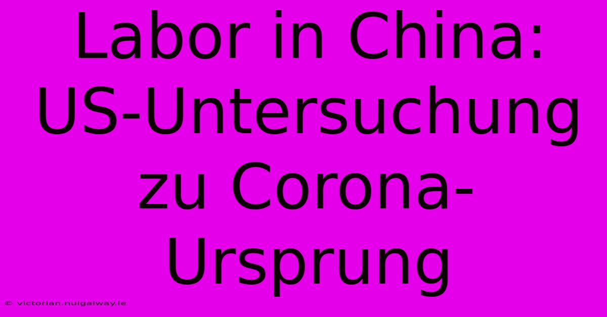 Labor In China: US-Untersuchung Zu Corona-Ursprung