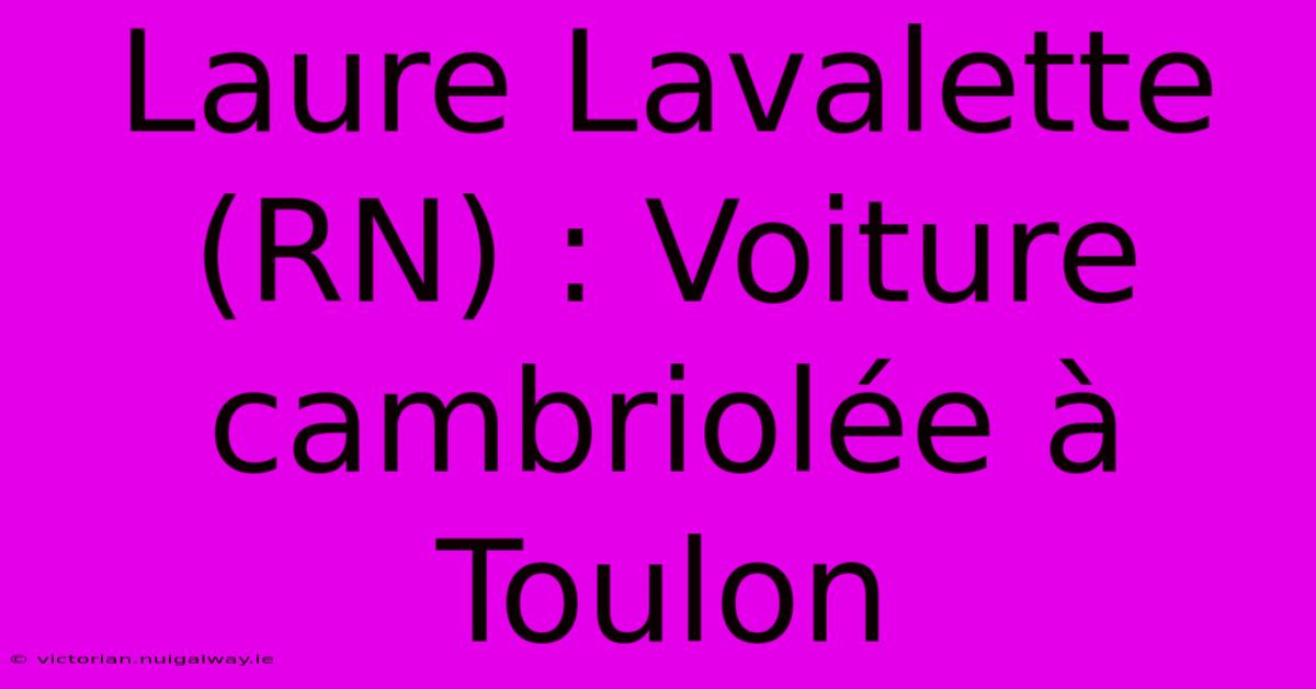 Laure Lavalette (RN) : Voiture Cambriolée À Toulon