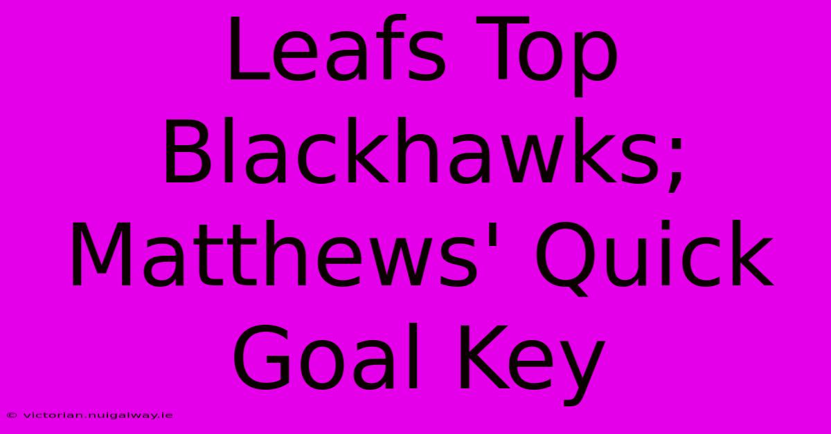 Leafs Top Blackhawks; Matthews' Quick Goal Key