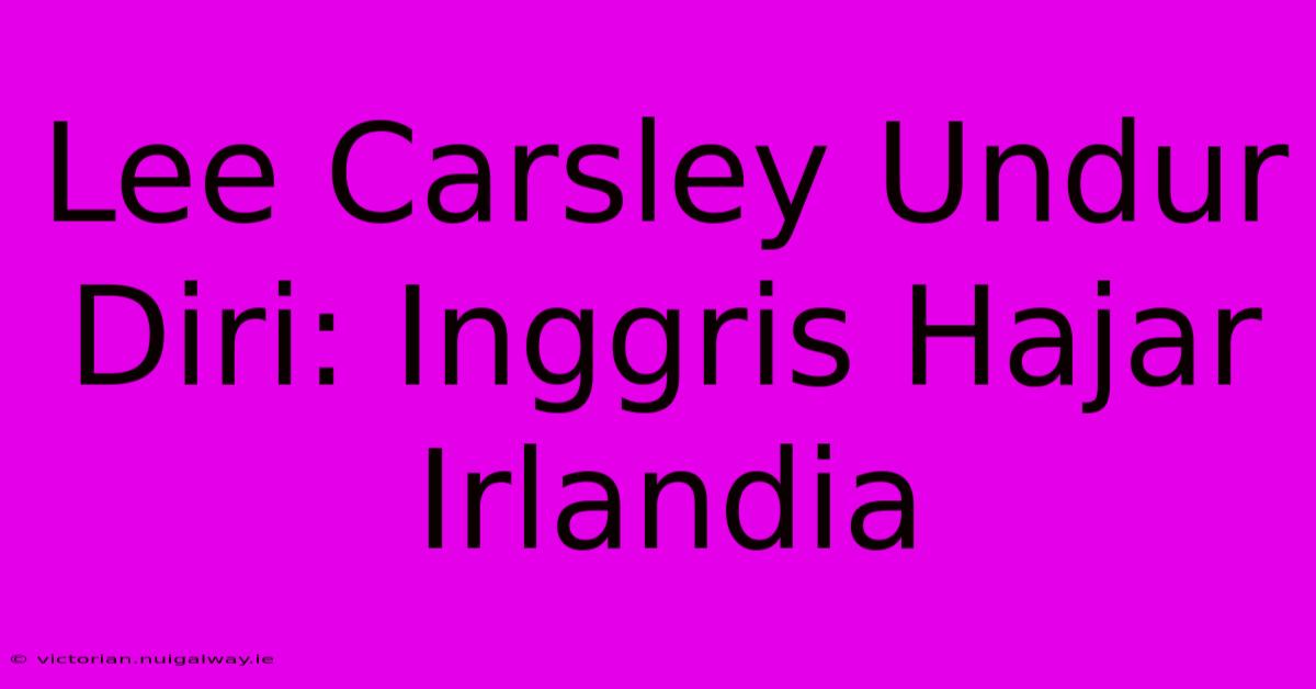 Lee Carsley Undur Diri: Inggris Hajar Irlandia