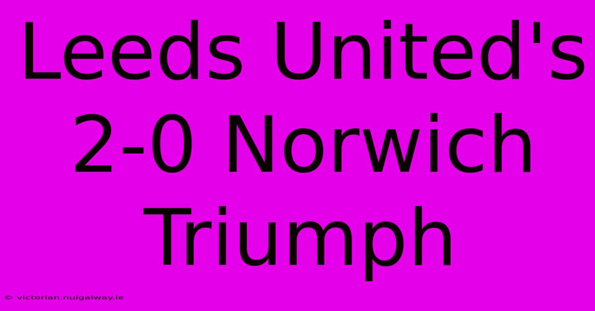 Leeds United's 2-0 Norwich Triumph