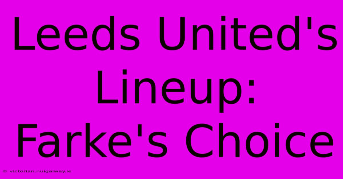 Leeds United's Lineup: Farke's Choice