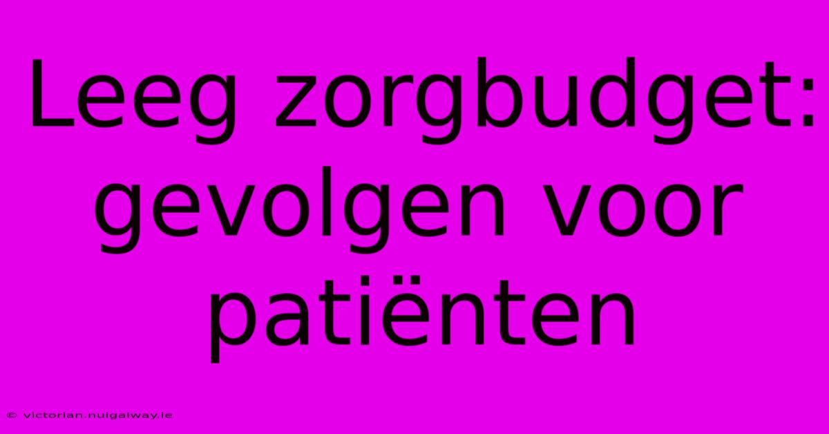 Leeg Zorgbudget: Gevolgen Voor Patiënten