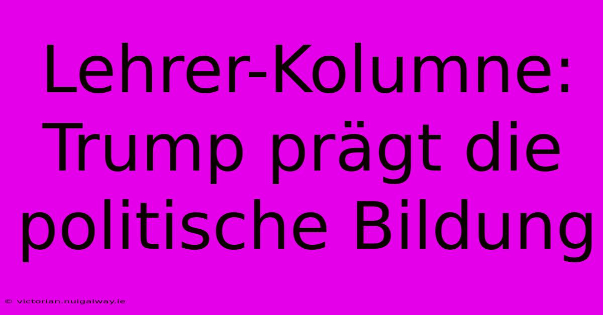 Lehrer-Kolumne: Trump Prägt Die Politische Bildung