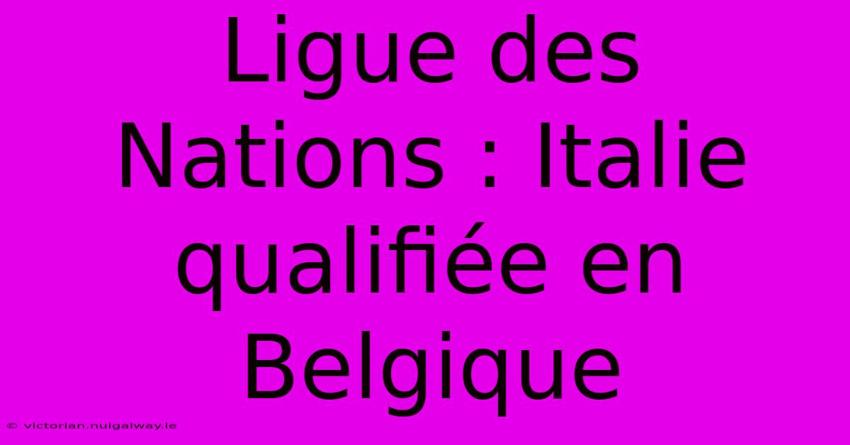 Ligue Des Nations : Italie Qualifiée En Belgique 