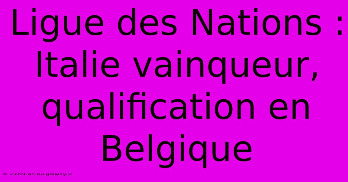 Ligue Des Nations : Italie Vainqueur, Qualification En Belgique 