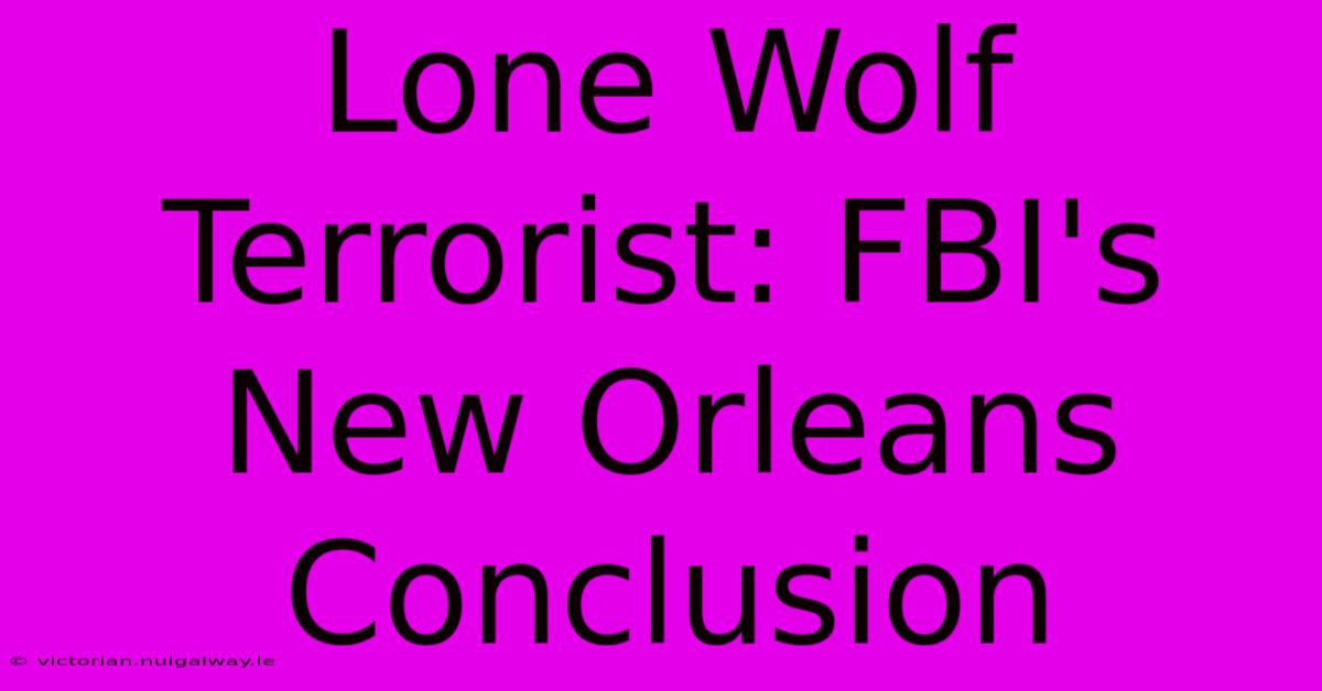 Lone Wolf Terrorist: FBI's New Orleans Conclusion