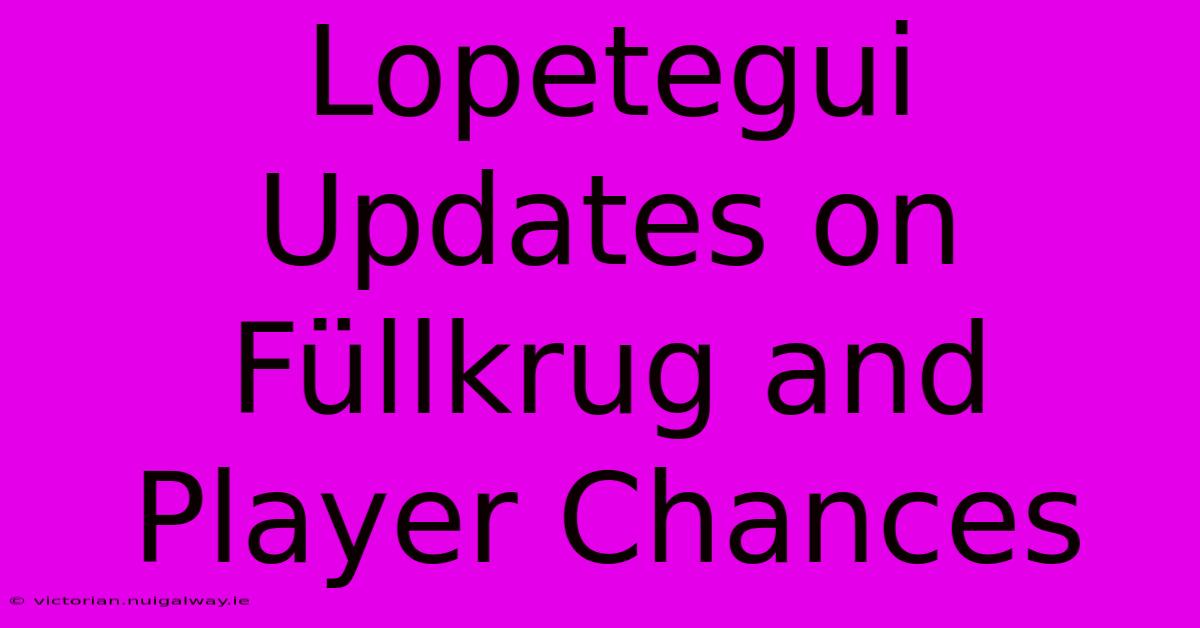 Lopetegui Updates On Füllkrug And Player Chances