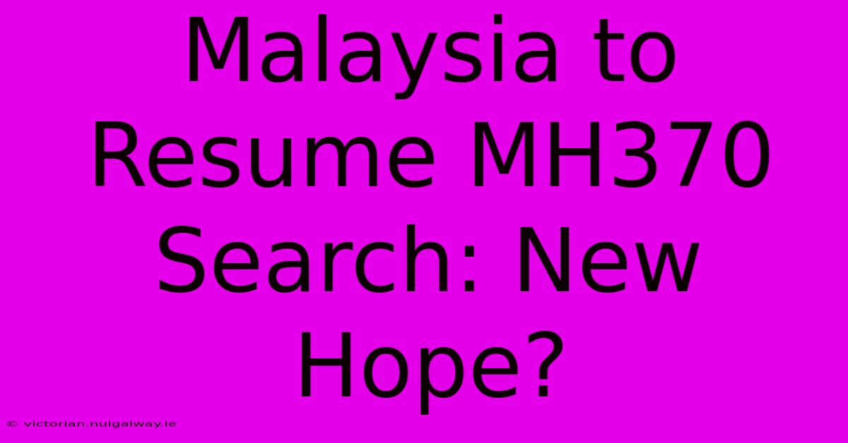 Malaysia To Resume MH370 Search: New Hope?