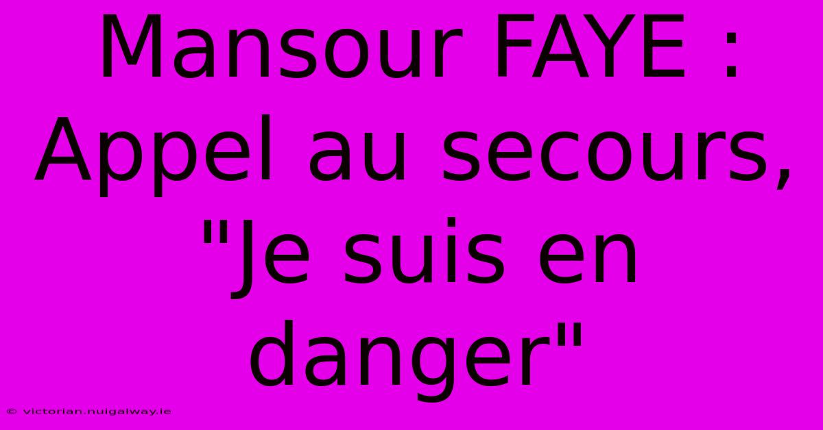 Mansour FAYE : Appel Au Secours, 