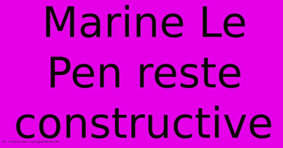 Marine Le Pen Reste Constructive