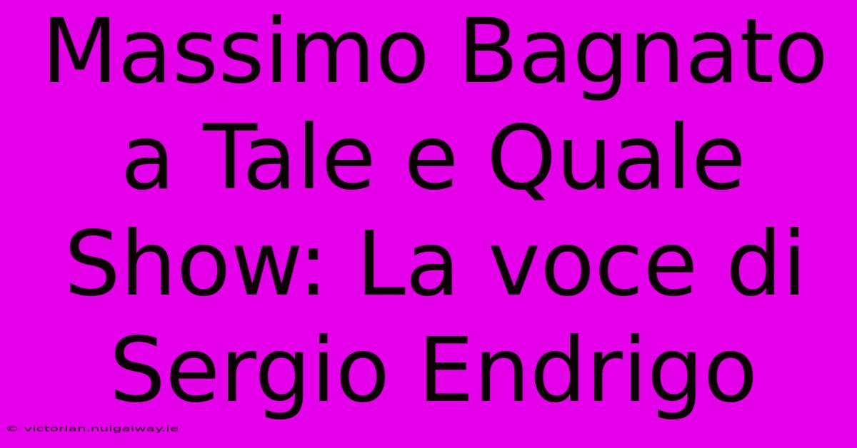 Massimo Bagnato A Tale E Quale Show: La Voce Di Sergio Endrigo 