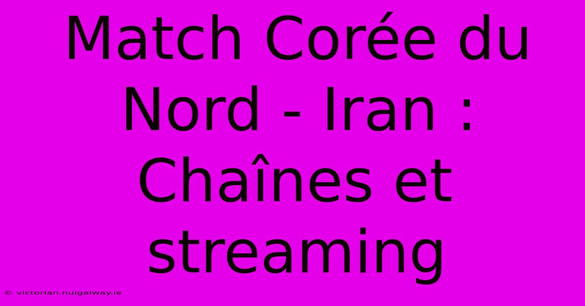 Match Corée Du Nord - Iran : Chaînes Et Streaming