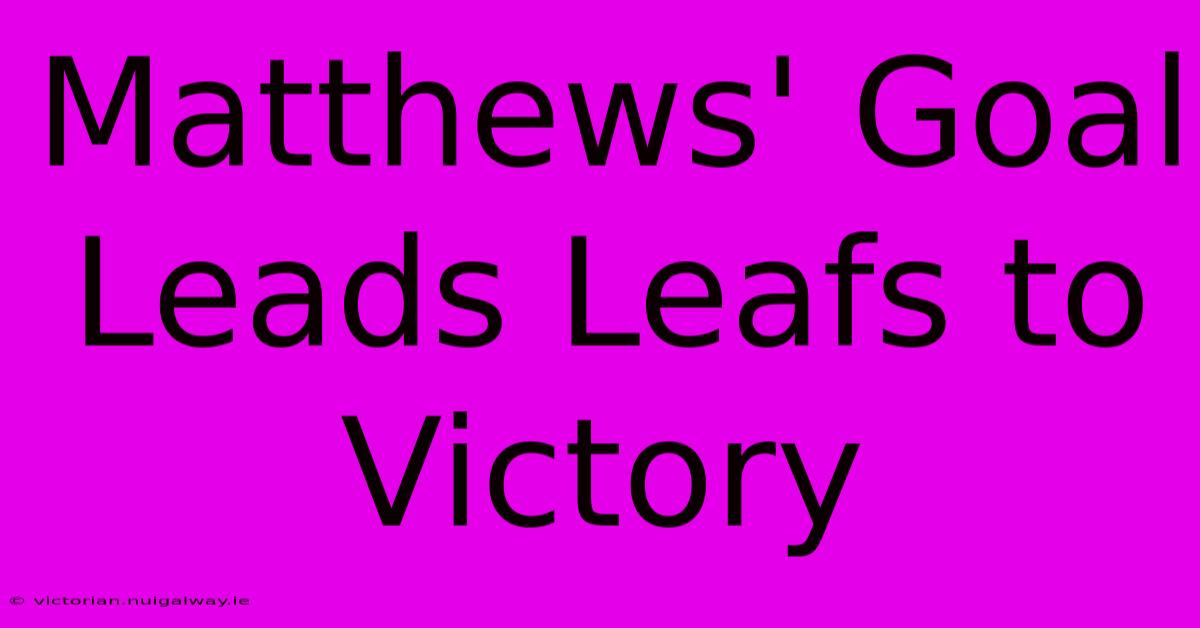 Matthews' Goal Leads Leafs To Victory