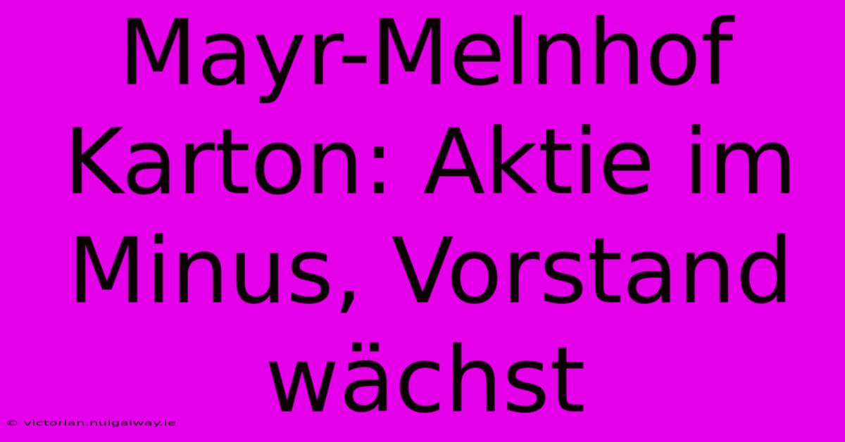 Mayr-Melnhof Karton: Aktie Im Minus, Vorstand Wächst