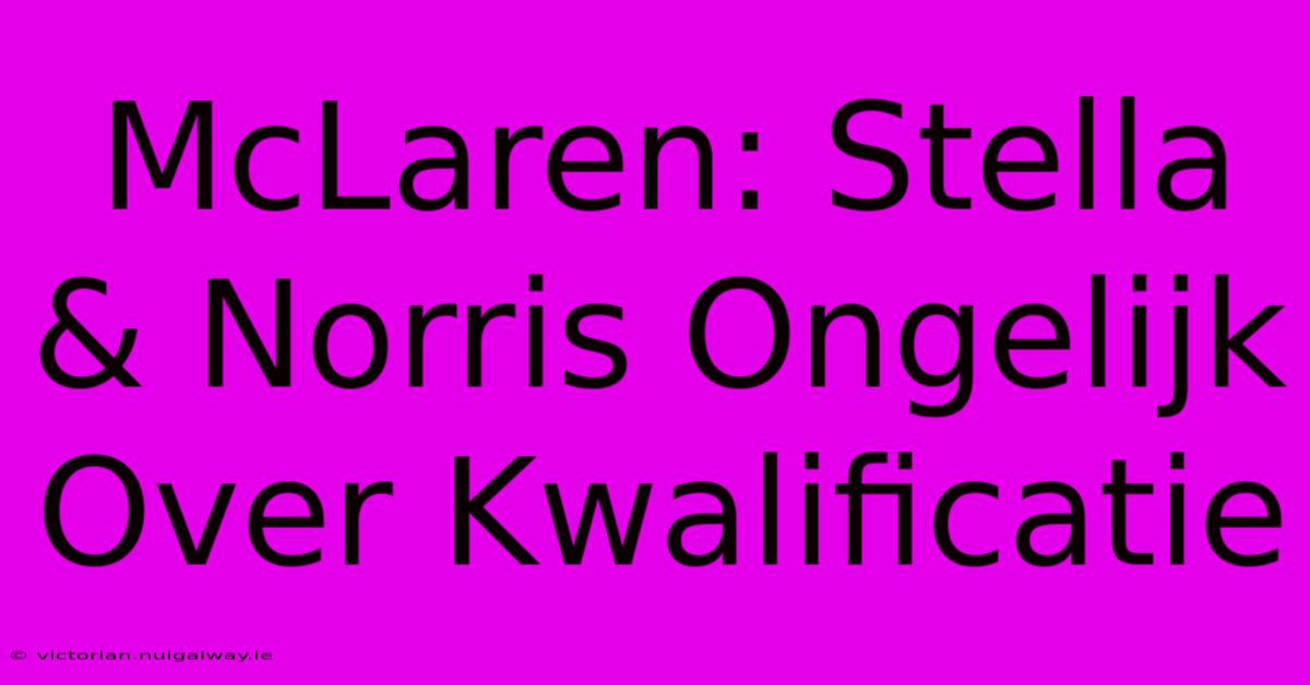 McLaren: Stella & Norris Ongelijk Over Kwalificatie