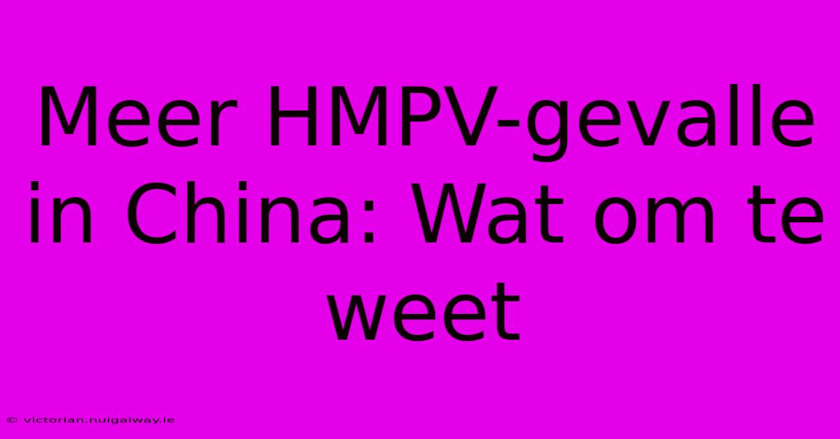 Meer HMPV-gevalle In China: Wat Om Te Weet