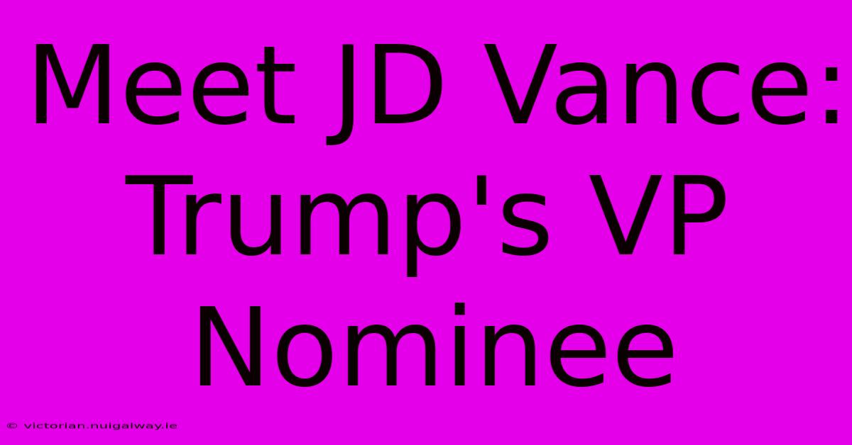 Meet JD Vance: Trump's VP Nominee 