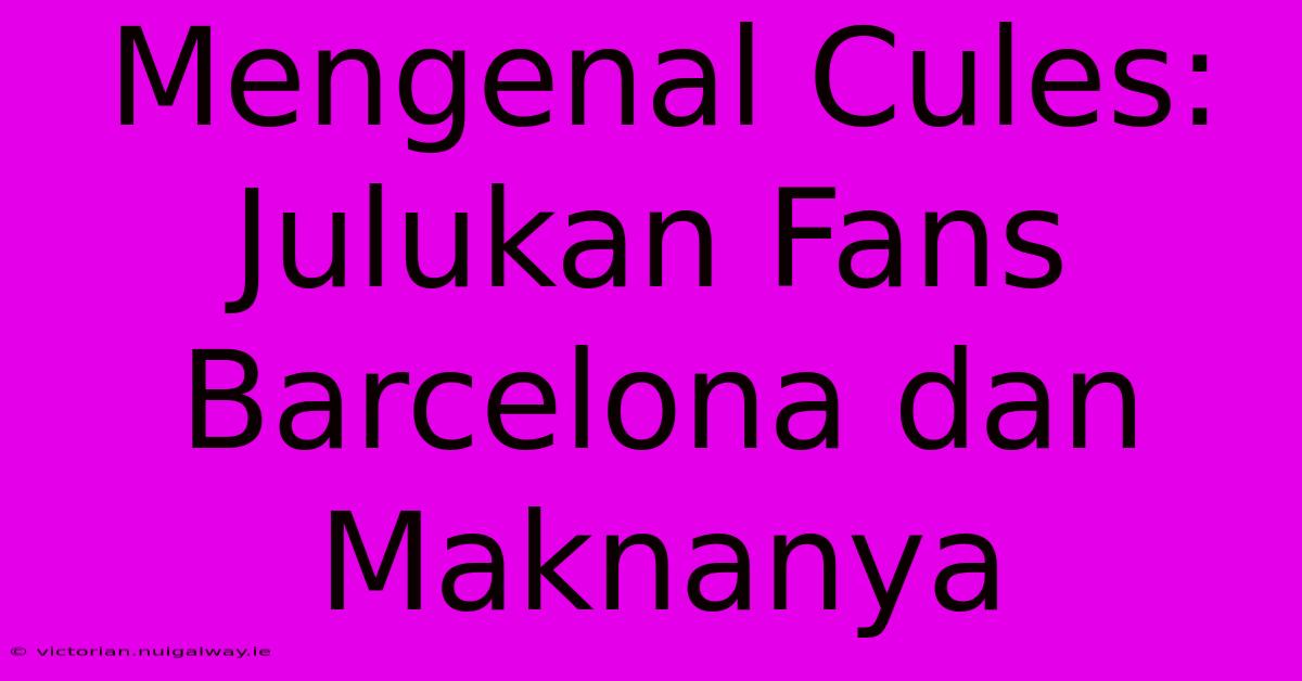 Mengenal Cules: Julukan Fans Barcelona Dan Maknanya