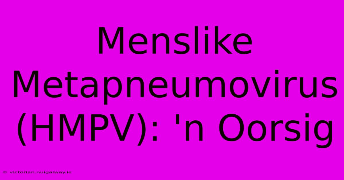 Menslike Metapneumovirus (HMPV): 'n Oorsig