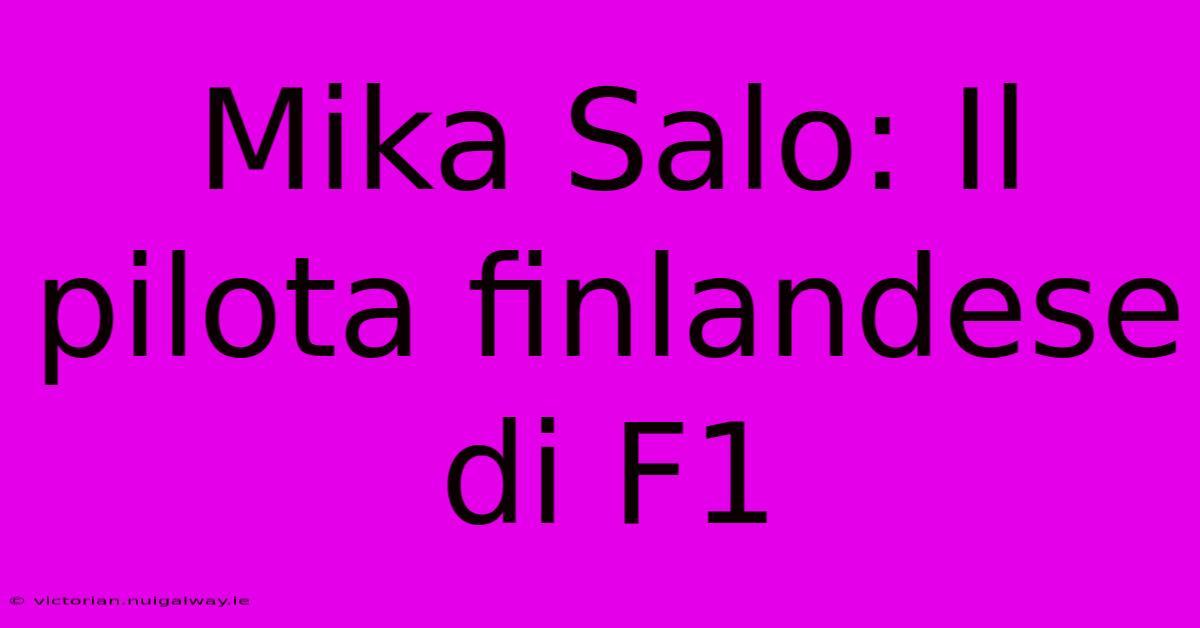 Mika Salo: Il Pilota Finlandese Di F1