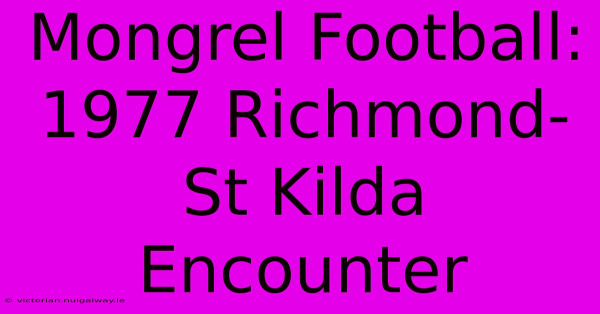 Mongrel Football: 1977 Richmond-St Kilda Encounter