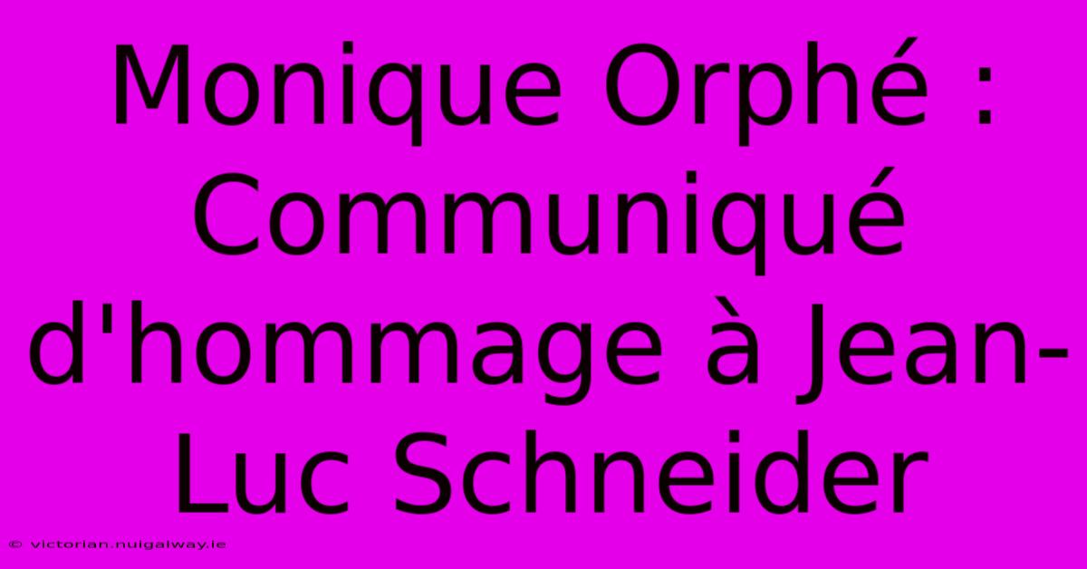 Monique Orphé : Communiqué D'hommage À Jean-Luc Schneider