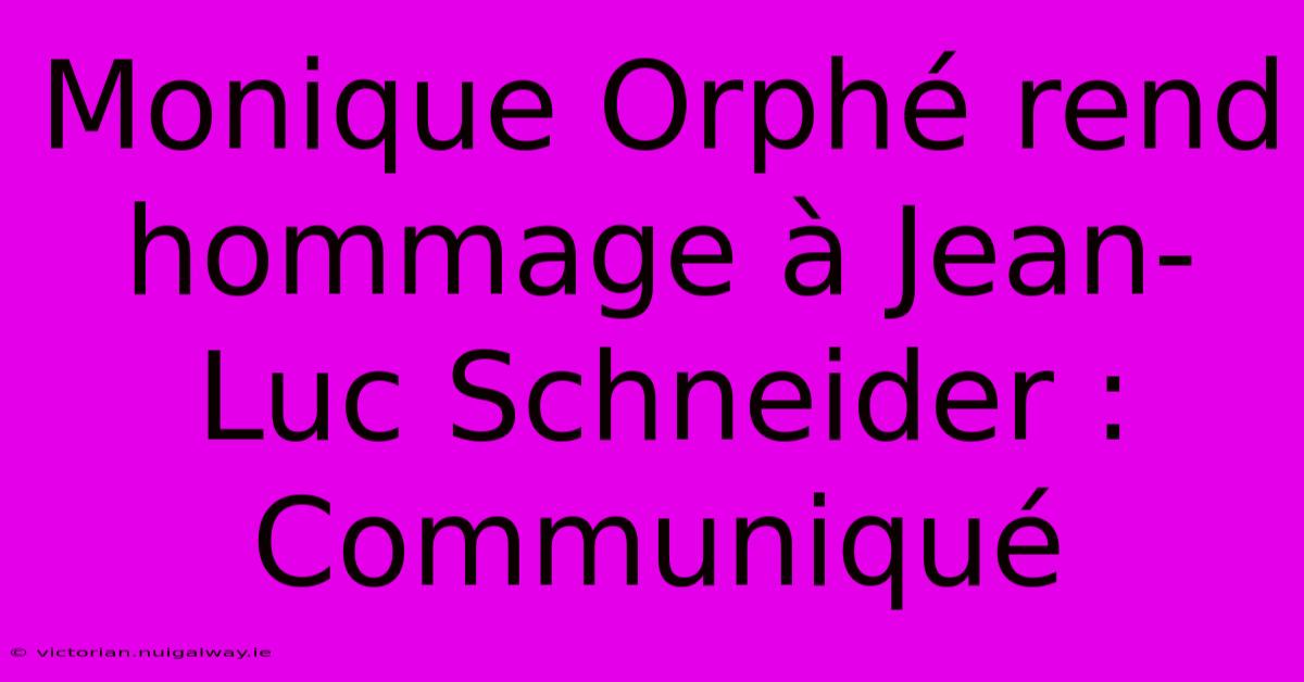 Monique Orphé Rend Hommage À Jean-Luc Schneider : Communiqué 