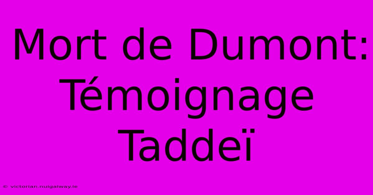 Mort De Dumont: Témoignage Taddeï