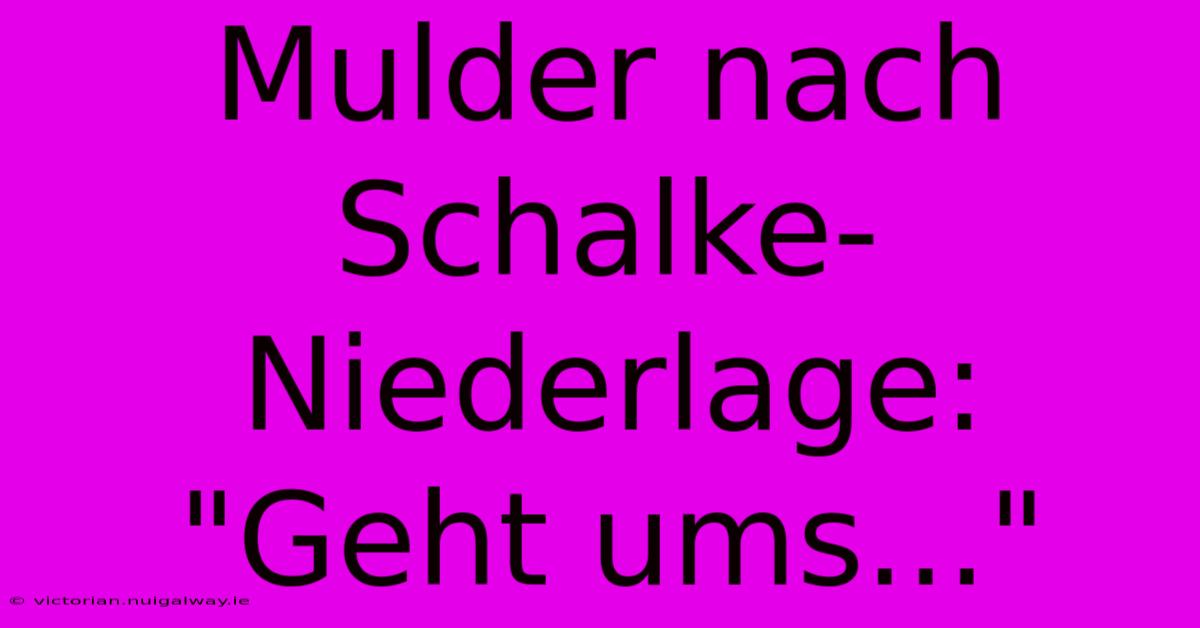 Mulder Nach Schalke-Niederlage: 