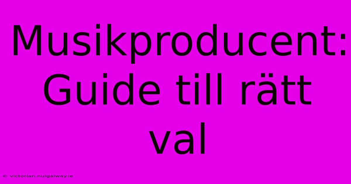 Musikproducent: Guide Till Rätt Val