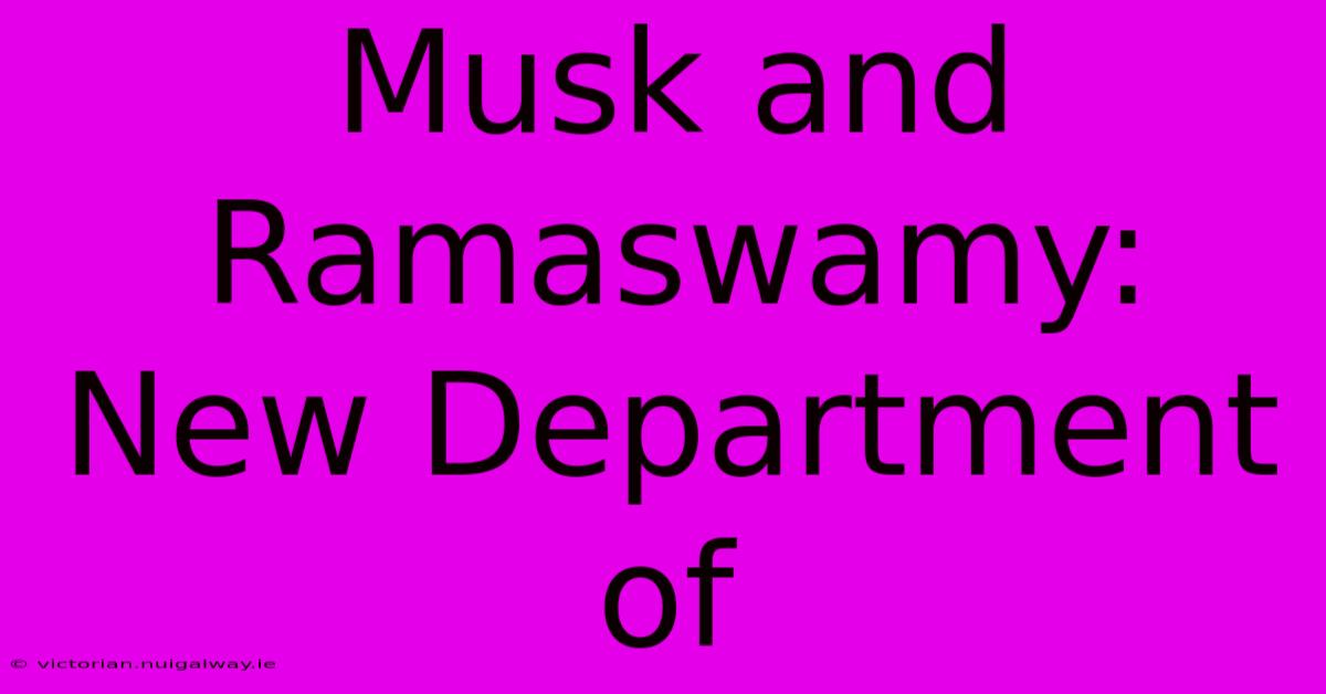 Musk And Ramaswamy: New Department Of