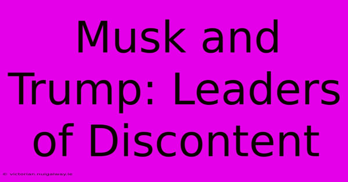 Musk And Trump: Leaders Of Discontent