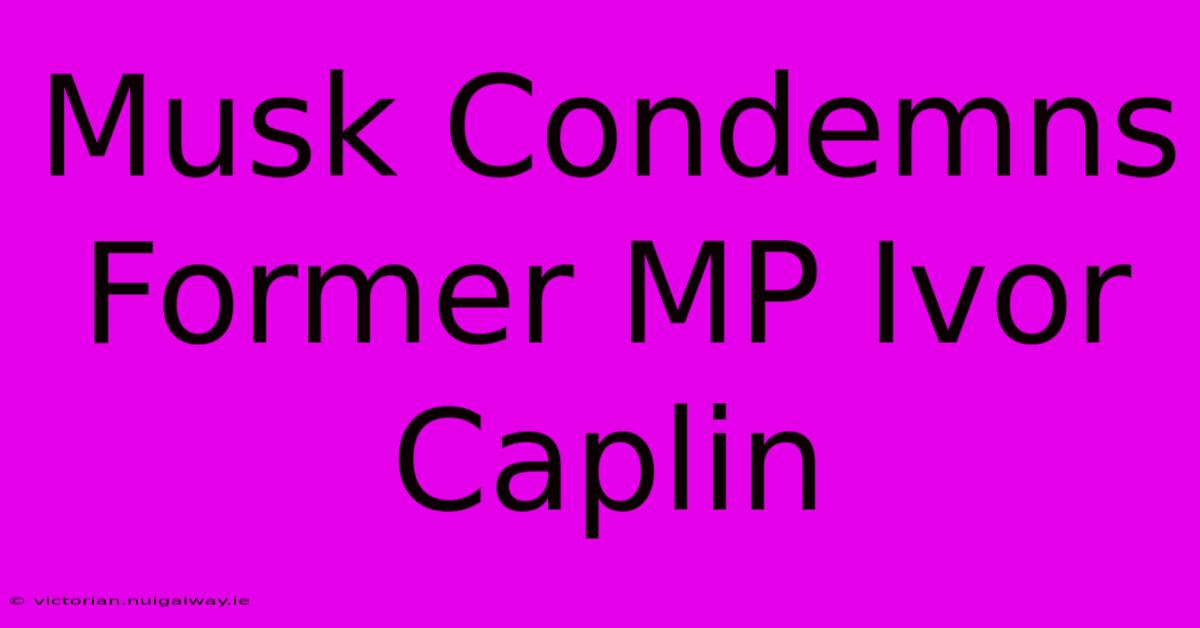 Musk Condemns Former MP Ivor Caplin