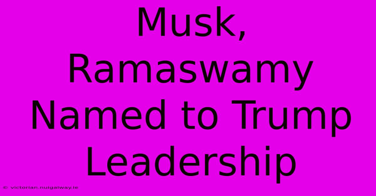 Musk, Ramaswamy Named To Trump Leadership 