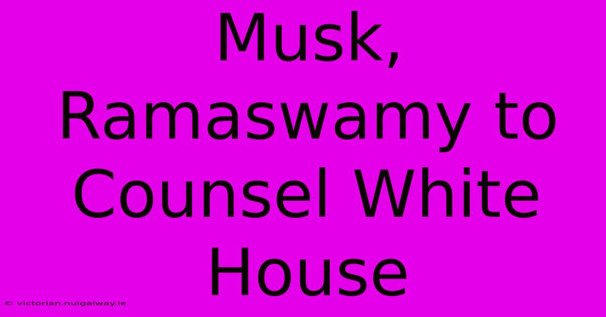 Musk, Ramaswamy To Counsel White House