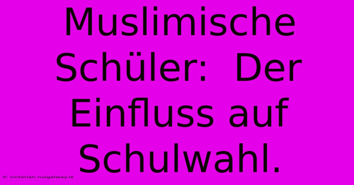 Muslimische Schüler:  Der Einfluss Auf Schulwahl.