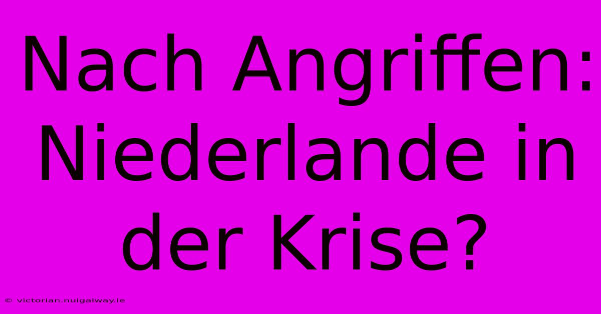 Nach Angriffen: Niederlande In Der Krise?